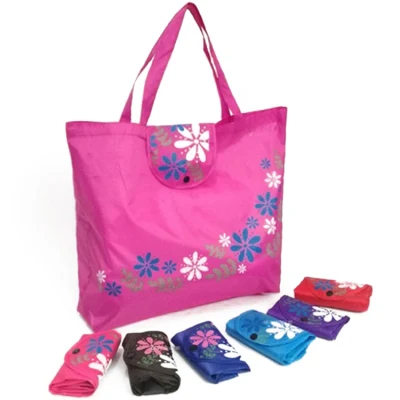 Wiederverwendbare, zusammenklappbare Nylon-Einkaufstasche, hochwertige, zusammenklappbare Einkaufstrolley-Tasche mit kleiner Tasche, farbenfrohe modische Damen-Einkaufstasche für Werbezwecke